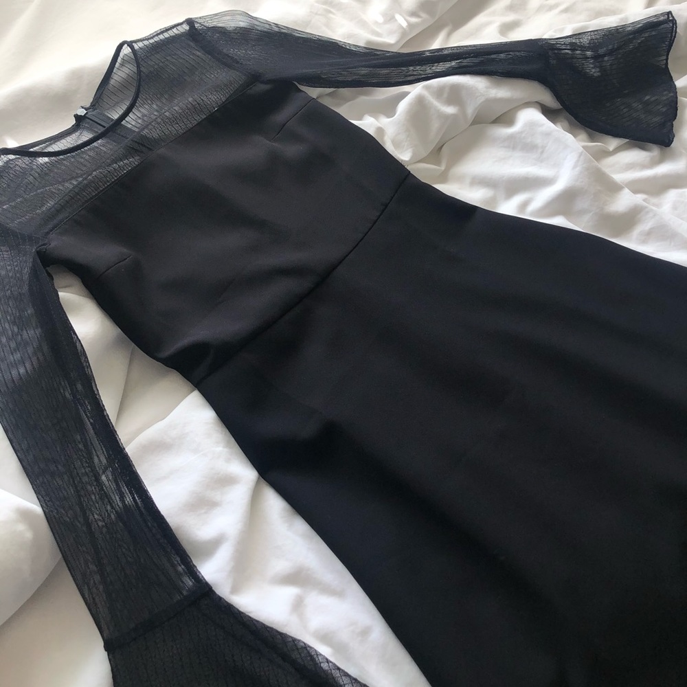 OAK + FORT Black Mesh Mini Dress